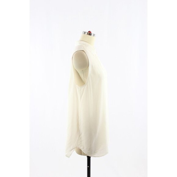 EVERLANE Ivory Silk Crepe De Chine Sleeveless Classic Button Up Blouse, Size 12 - Picture 3 of 13